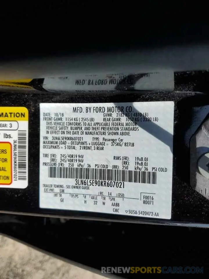 12 Photograph of a damaged car 3LN6L5E90KR607021 LINCOLN MKZ 2019
