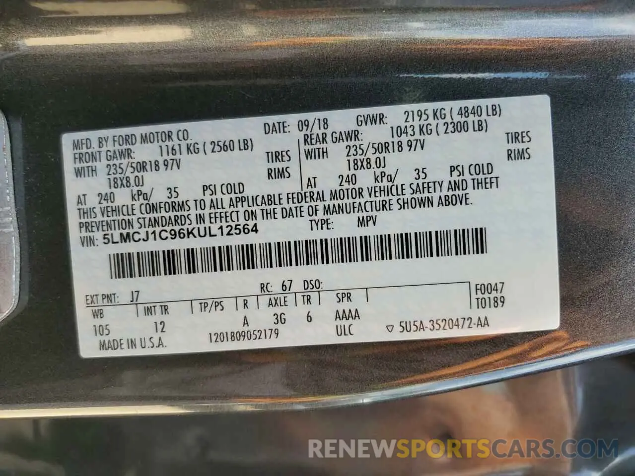 14 Фотография поврежденного автомобиля 5LMCJ1C96KUL12564 LINCOLN MKZ 2019