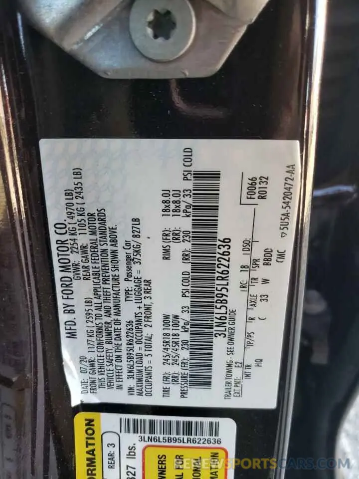 14 Фотография поврежденного автомобиля 3LN6L5B95LR622636 LINCOLN MKZ 2020