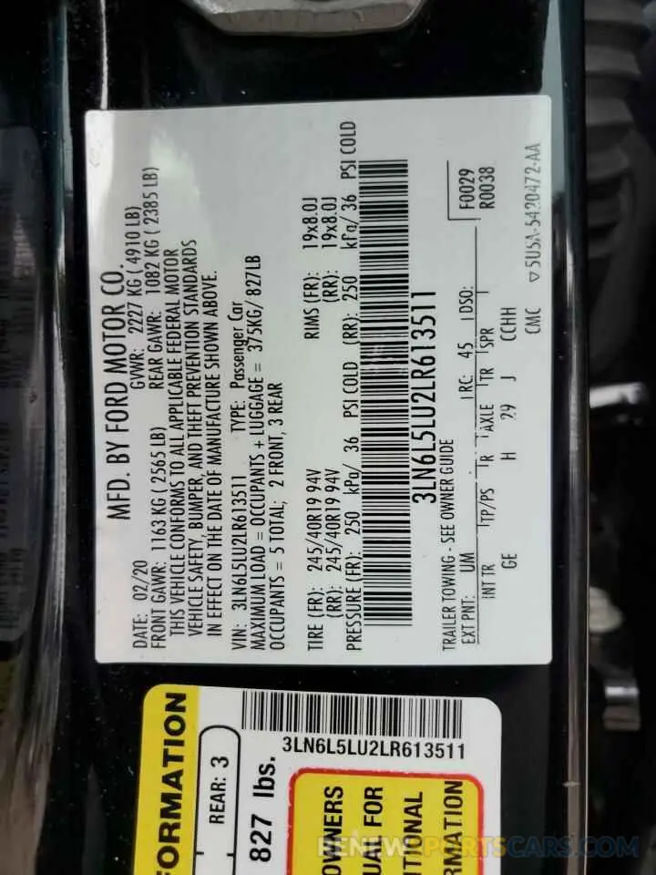 12 Фотография поврежденного автомобиля 3LN6L5LU2LR613511 LINCOLN MKZ 2020