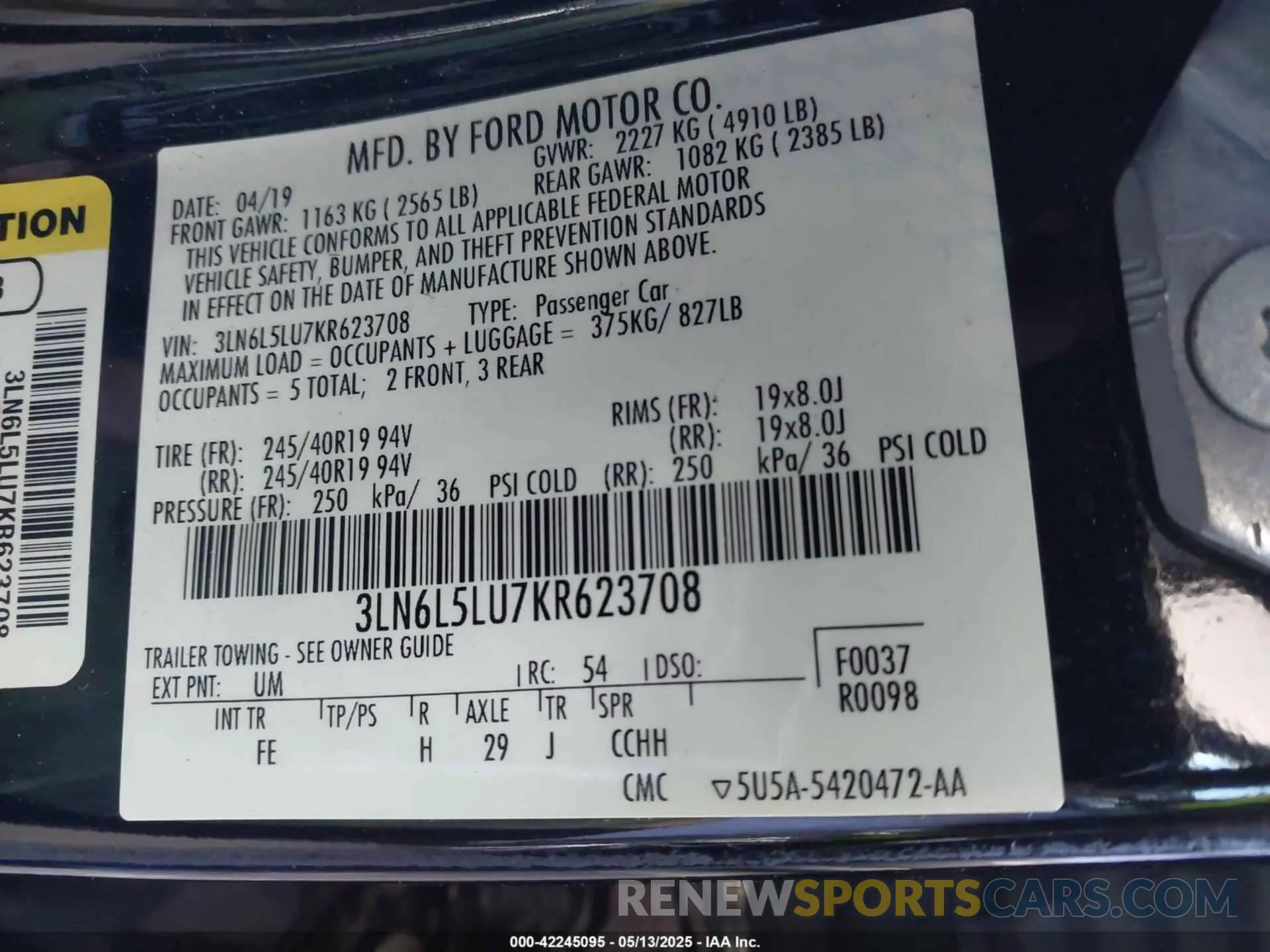 9 Photograph of a damaged car 3LN6L5LU7KR623708 LINCOLN MKZ HYBRID 2019