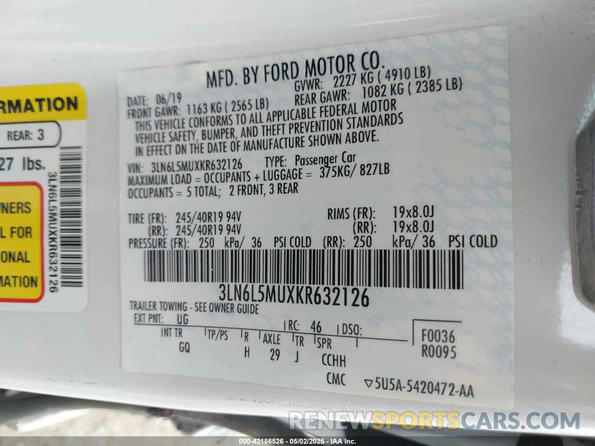 9 Photograph of a damaged car 3LN6L5MUXKR632126 LINCOLN MKZ HYBRID 2019
