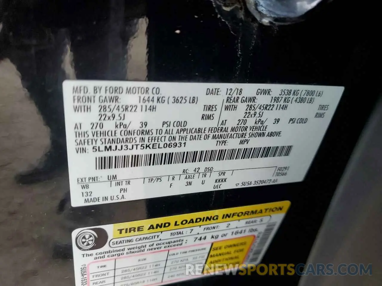 13 Фотография поврежденного автомобиля 5LMJJ3JT5KEL06931 LINCOLN NAVIGATOR 2019