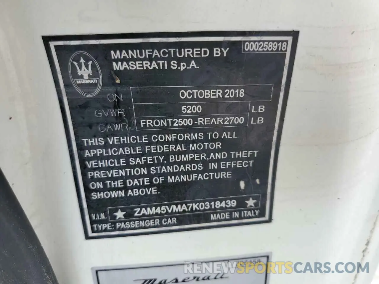 10 Фотография поврежденного автомобиля ZAM45VMA7K0318439 MASERATI ALL MODELS 2019