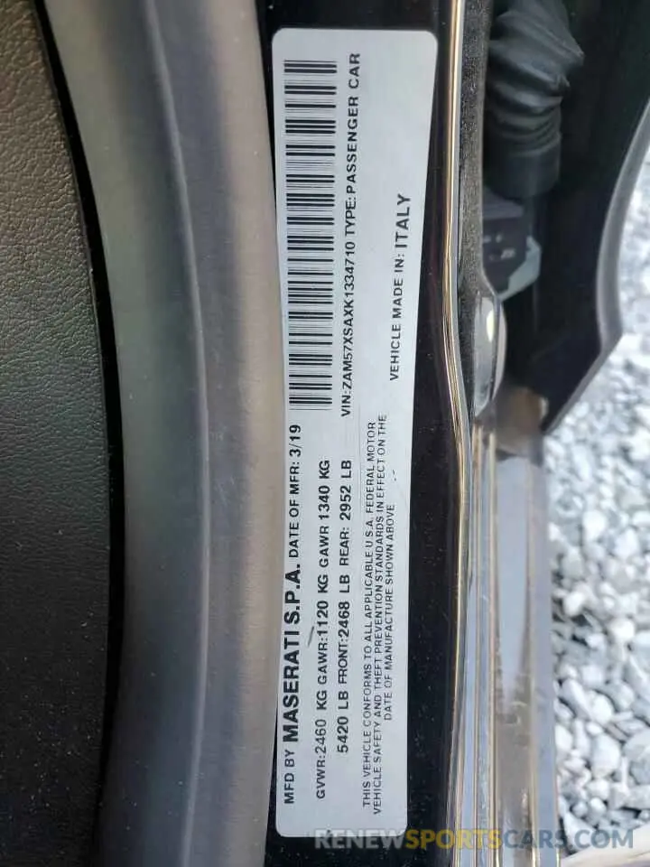 12 Photograph of a damaged car ZAM57XSAXK1334710 MASERATI ALL MODELS 2019