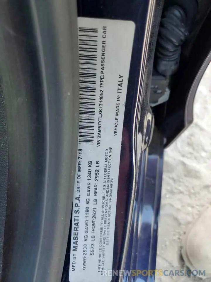 13 Фотография поврежденного автомобиля ZAM57YTLXK1314852 MASERATI ALL MODELS 2019