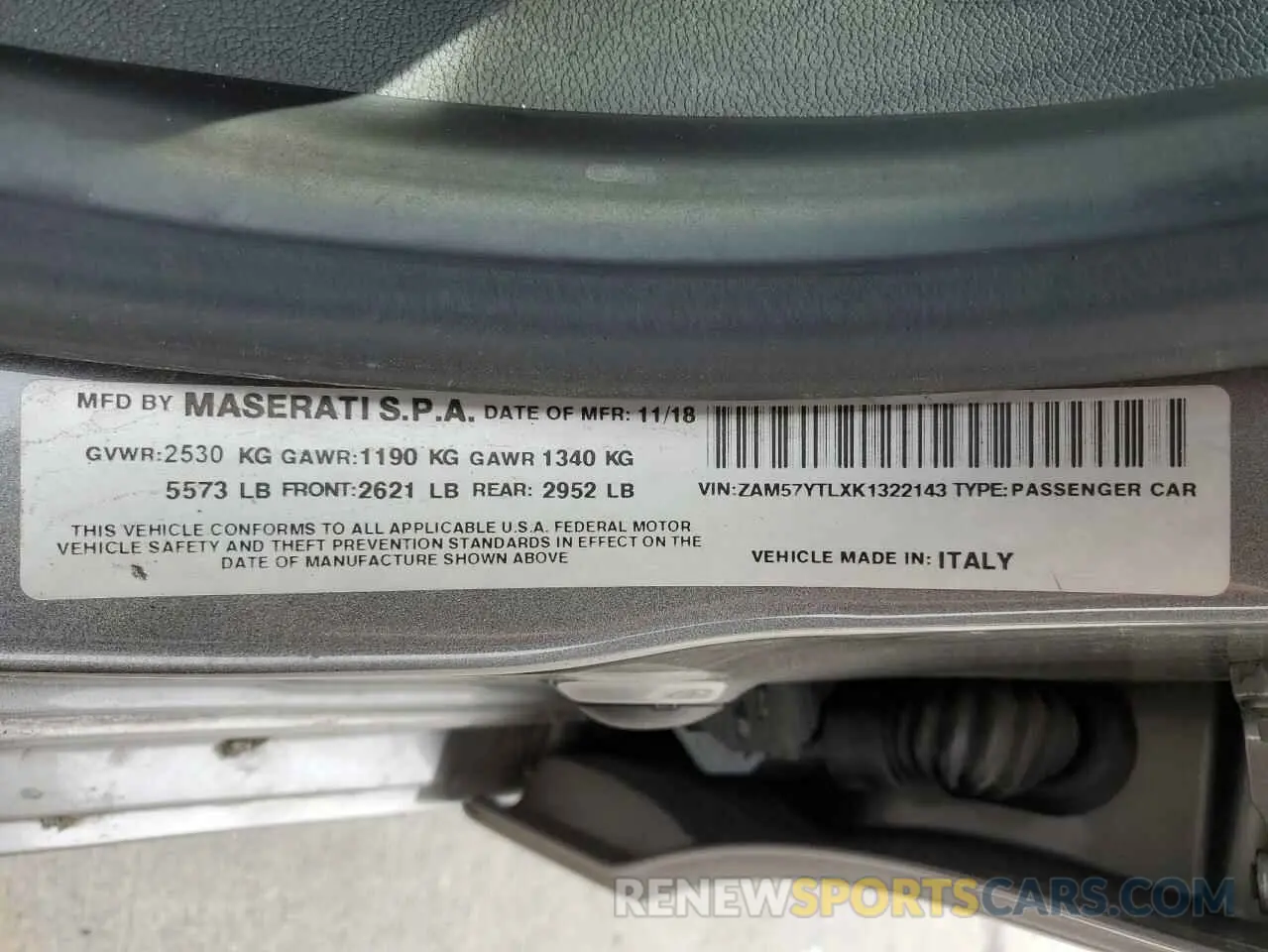 12 Photograph of a damaged car ZAM57YTLXK1322143 MASERATI ALL MODELS 2019