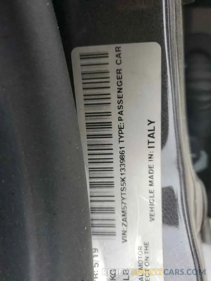 13 Photograph of a damaged car ZAM57YTS5K1339861 MASERATI ALL MODELS 2019