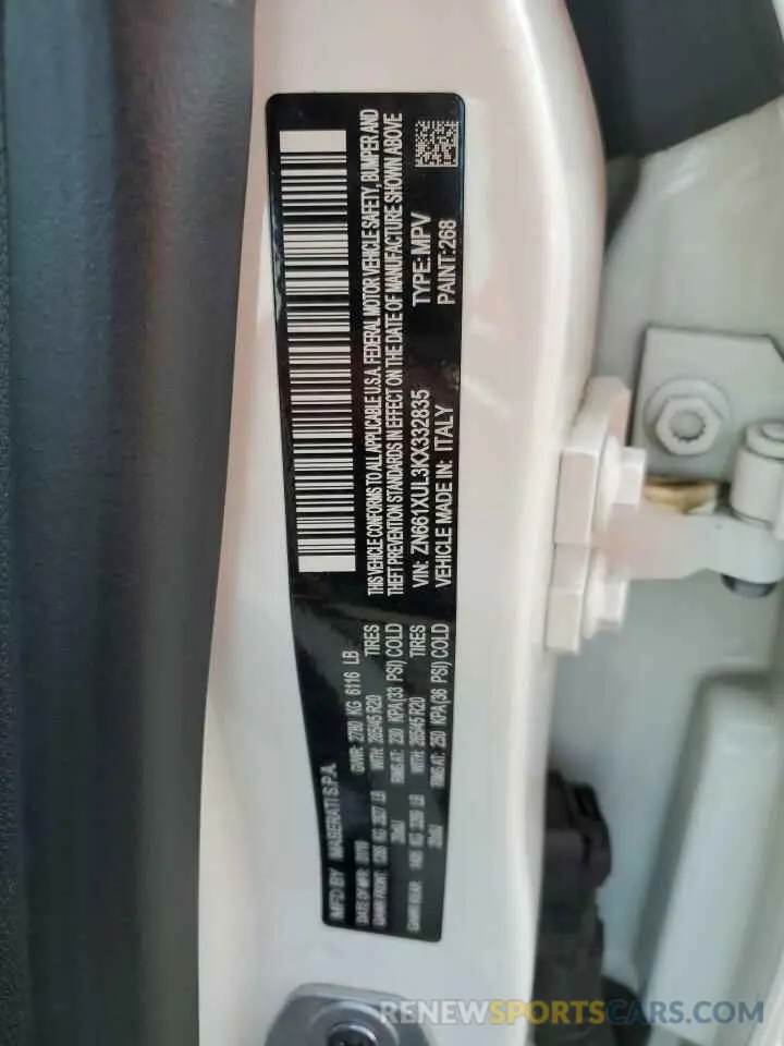 13 Photograph of a damaged car ZN661XUL3KX332835 MASERATI ALL MODELS 2019