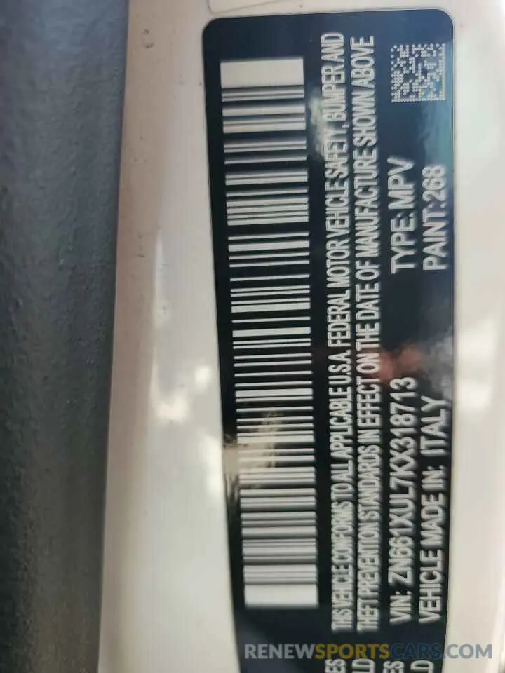 13 Photograph of a damaged car ZN661XUL7KX318713 MASERATI ALL MODELS 2019
