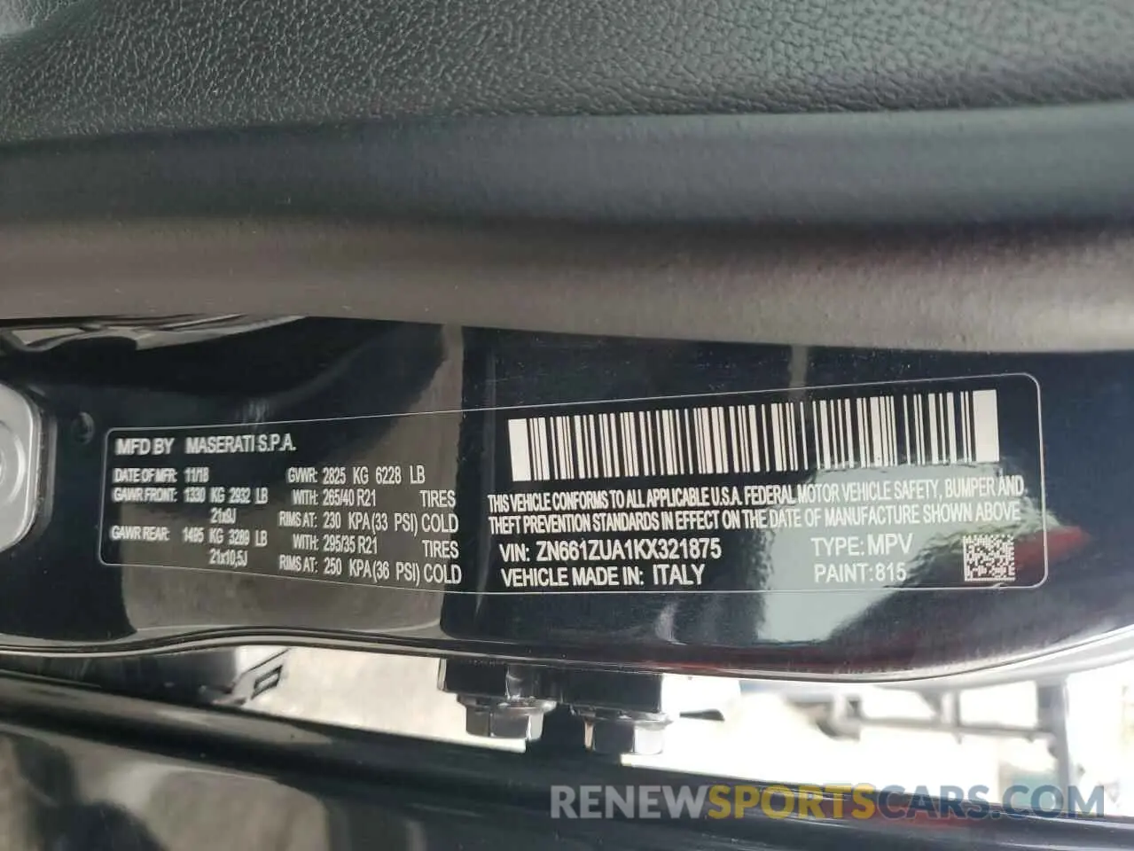 14 Photograph of a damaged car ZN661ZUA1KX321875 MASERATI ALL MODELS 2019