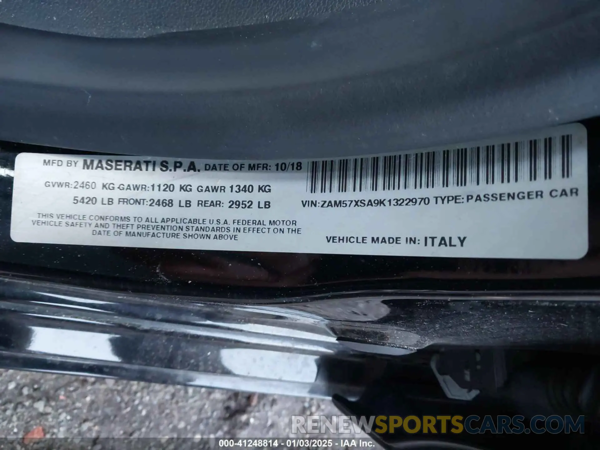 9 Photograph of a damaged car ZAM57XSA9K1322970 MASERATI GHIBLI 2019