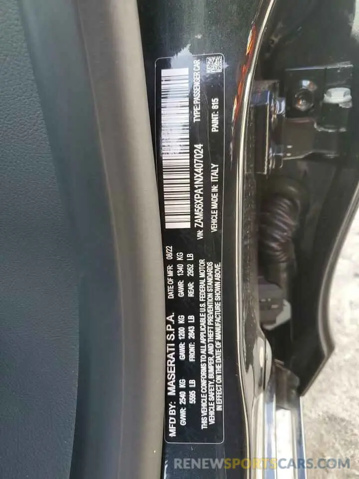12 Photograph of a damaged car ZAM56XPA1NX407024 MASERATI QUATTROPOR 2022