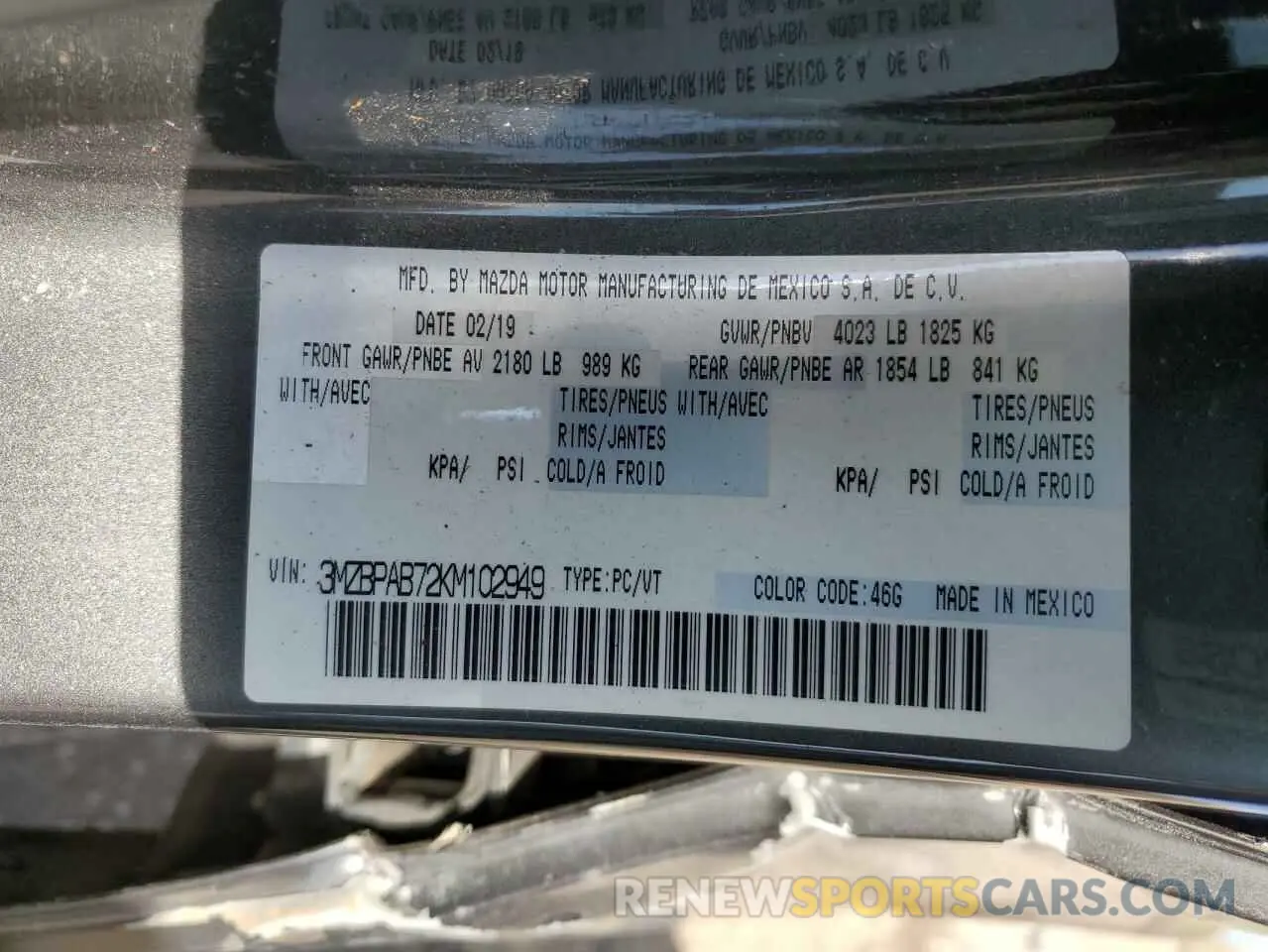 13 Фотография поврежденного автомобиля 3MZBPAB72KM102949 MAZDA 3 2019