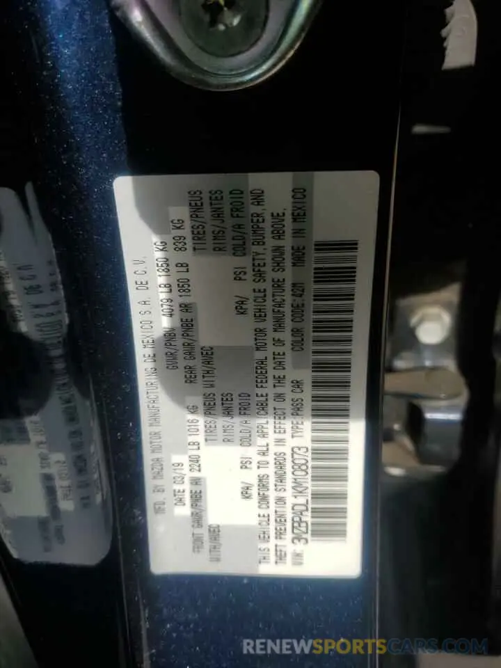 14 Photograph of a damaged car 3MZBPADL1KM108073 MAZDA 3 2019