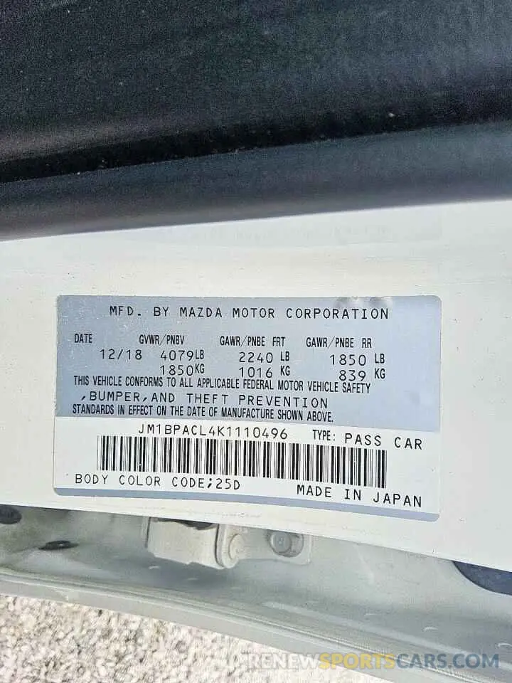 12 Photograph of a damaged car JM1BPACL4K1110496 MAZDA 3 2019