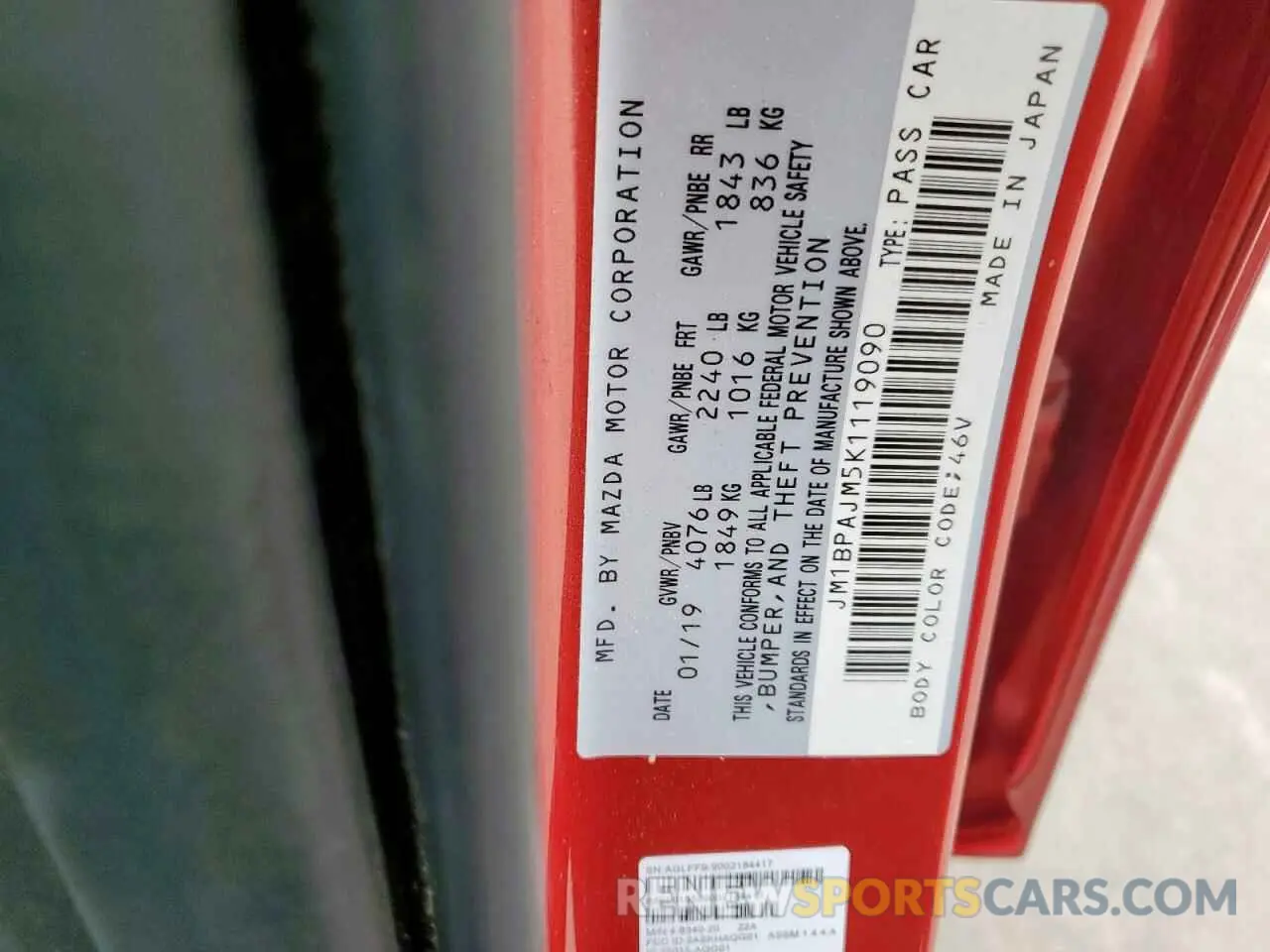 13 Photograph of a damaged car JM1BPAJM5K1119090 MAZDA 3 2019