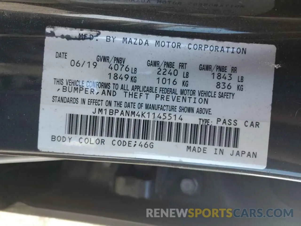 13 Photograph of a damaged car JM1BPANM4K1145514 MAZDA 3 2019