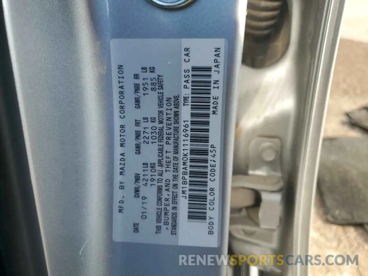 12 Фотография поврежденного автомобиля JM1BPBAM0K1116961 MAZDA 3 2019