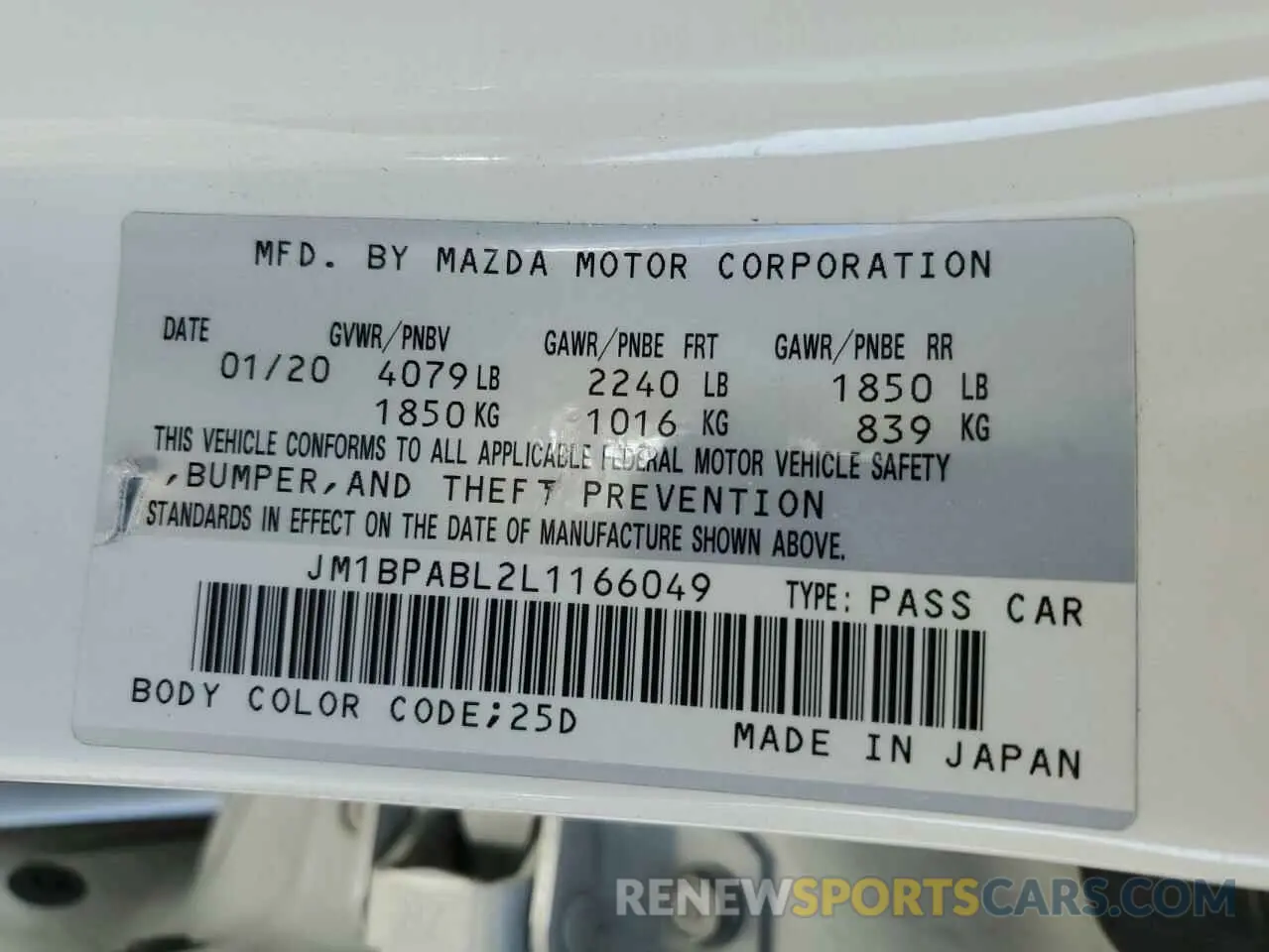 12 Фотография поврежденного автомобиля JM1BPABL2L1166049 MAZDA 3 2020