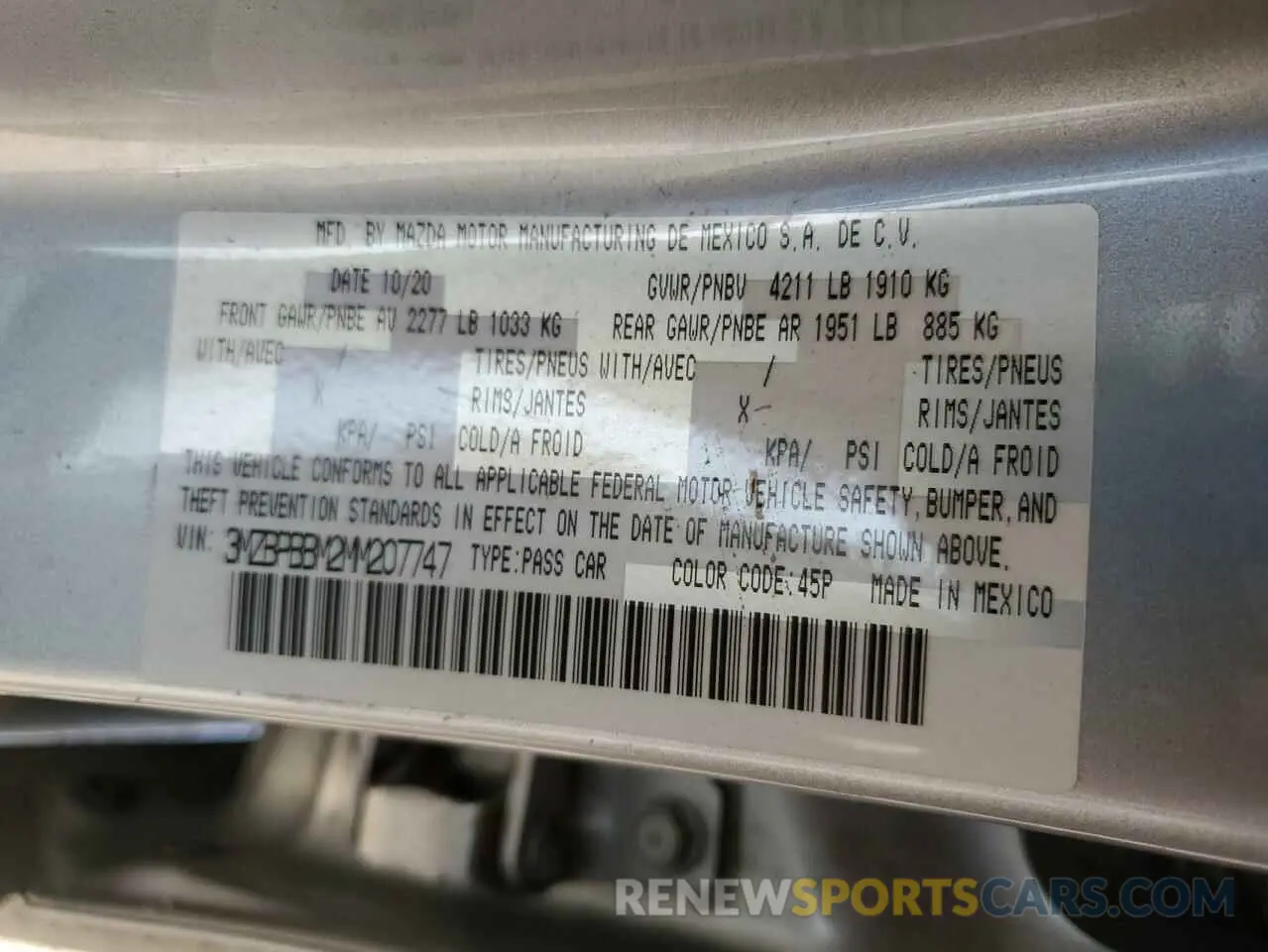 12 Фотография поврежденного автомобиля 3MZBPBBM2MM207747 MAZDA 3 2021