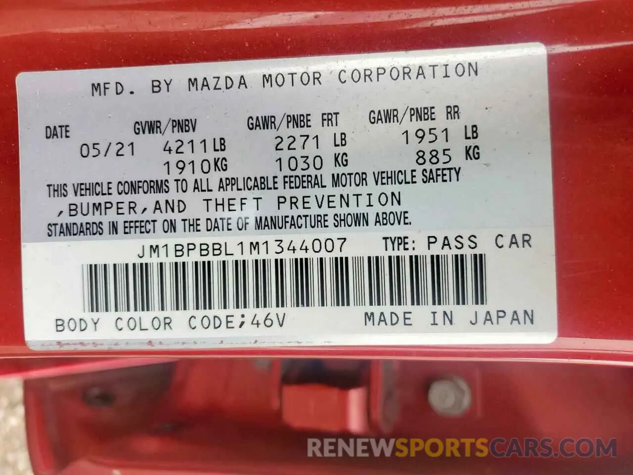 12 Фотография поврежденного автомобиля JM1BPBBL1M1344007 MAZDA 3 2021