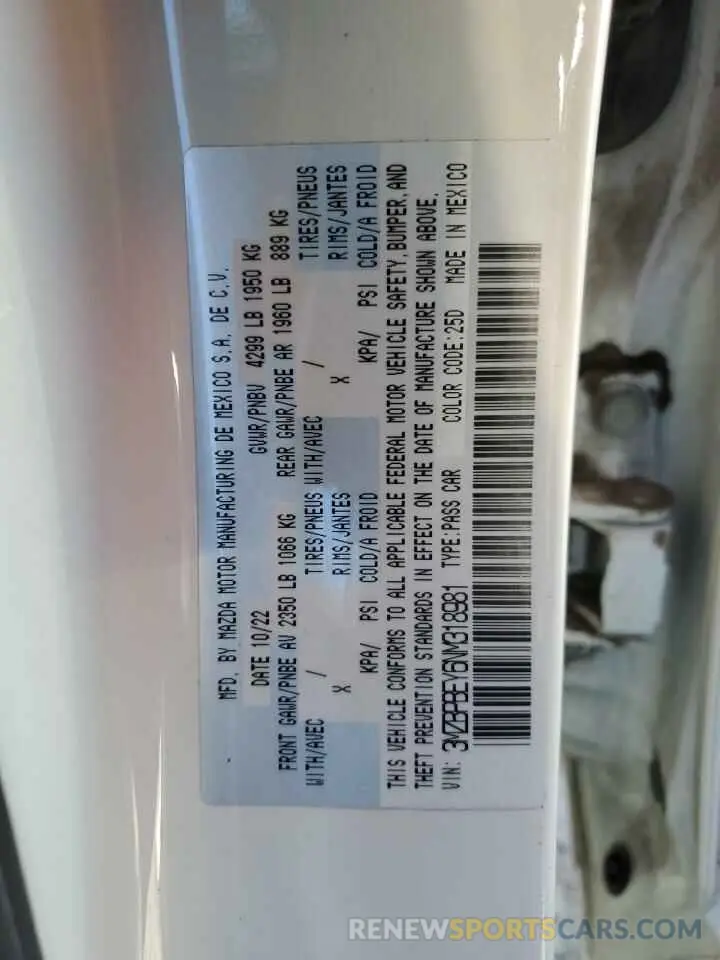 12 Фотография поврежденного автомобиля 3MZBPBEY6NM318981 MAZDA 3 2022