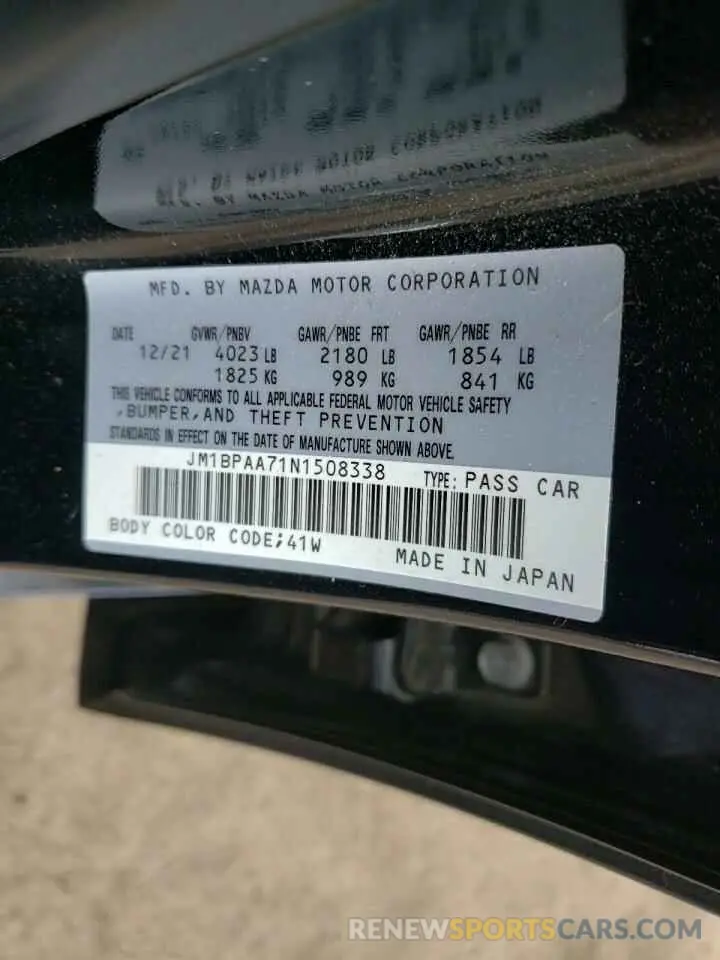 12 Photograph of a damaged car JM1BPAA71N1508338 MAZDA 3 2022