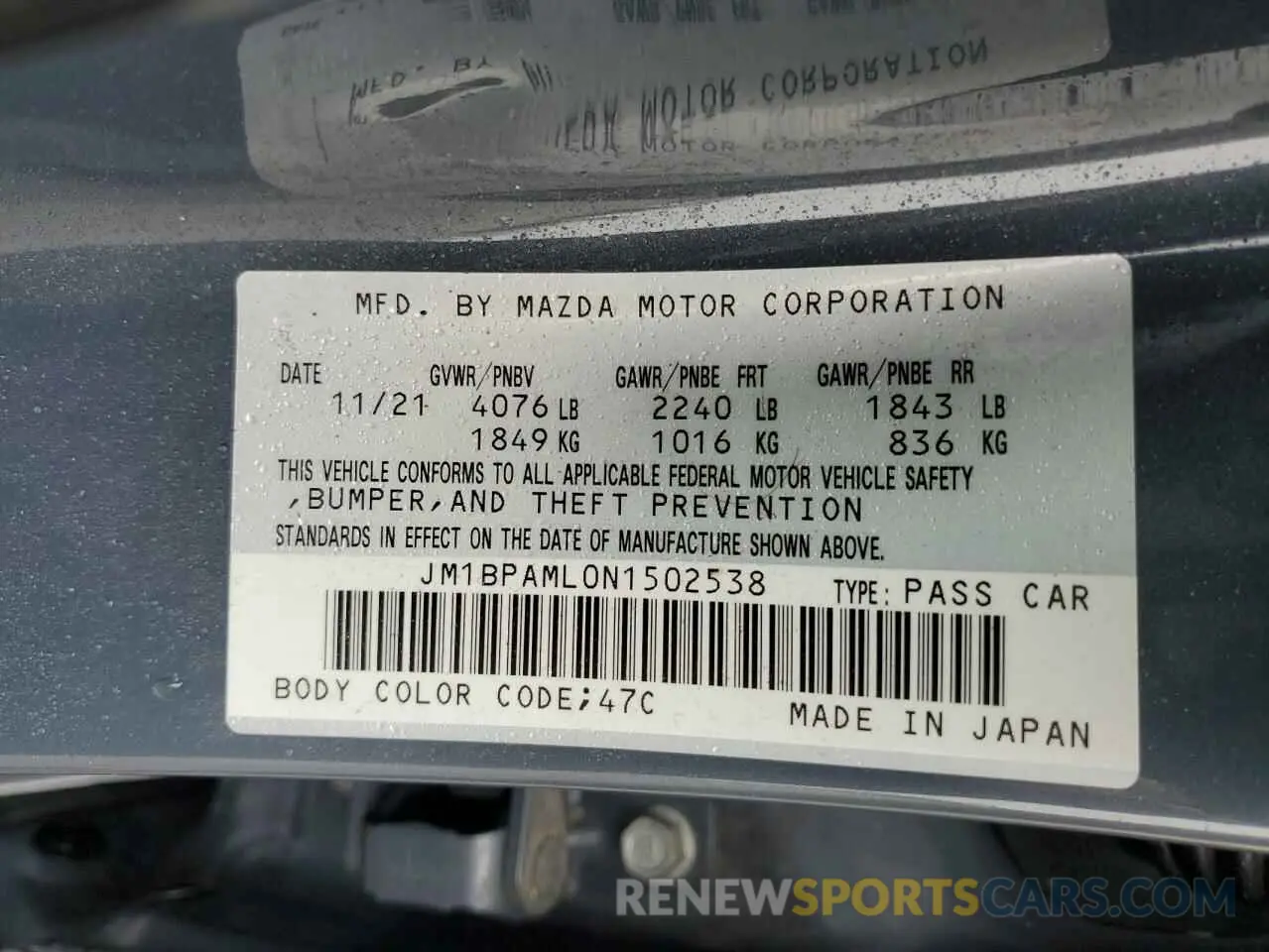 13 Photograph of a damaged car JM1BPAML0N1502538 MAZDA 3 2022