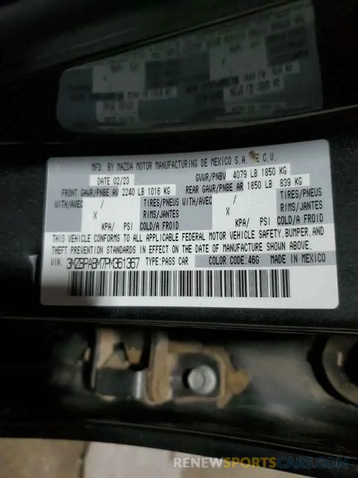 13 Фотография поврежденного автомобиля 3MZBPABM7PM361367 MAZDA 3 2023