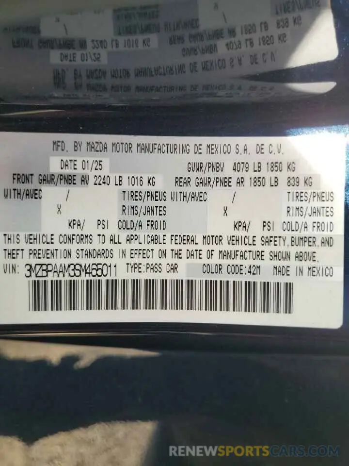13 Photograph of a damaged car 3MZBPAAM3SM465011 MAZDA 3 2025