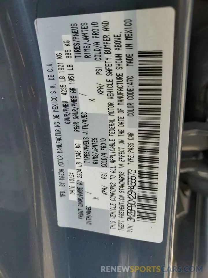 12 Photograph of a damaged car 3MZBPBCM2SM455573 MAZDA 3 2025