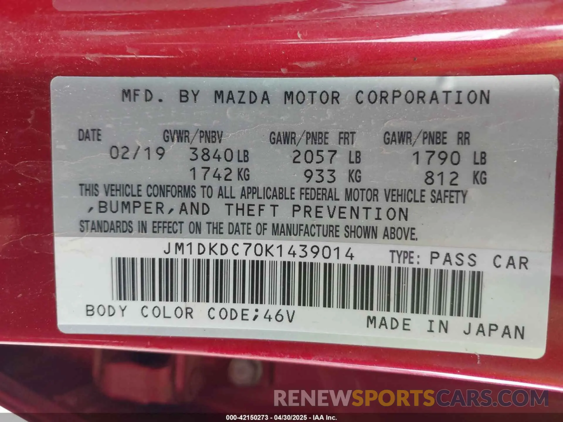 9 Photograph of a damaged car JM1DKDC70K1439014 MAZDA CX-3 2019