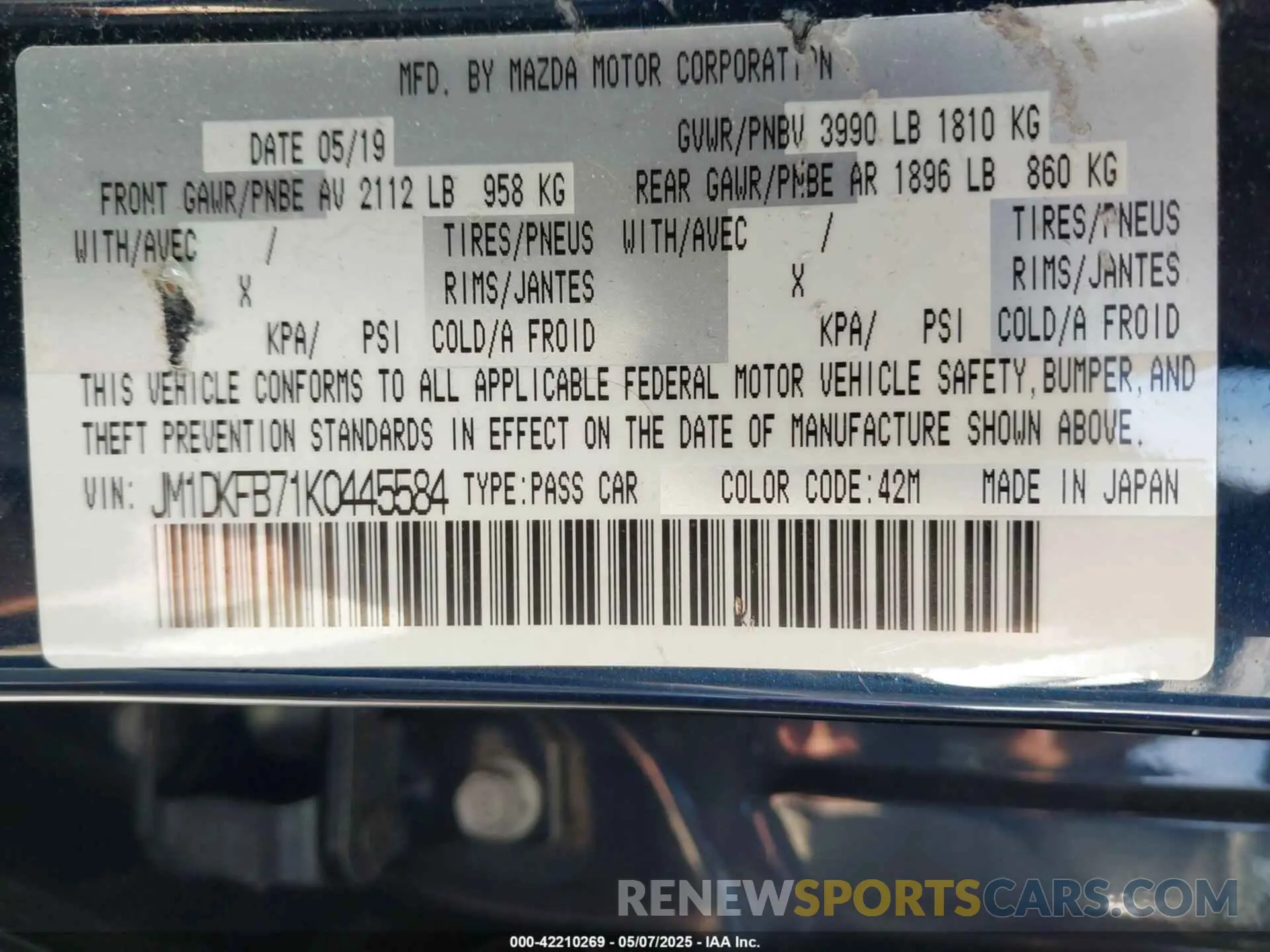 9 Photograph of a damaged car JM1DKFB71K0445584 MAZDA CX-3 2019