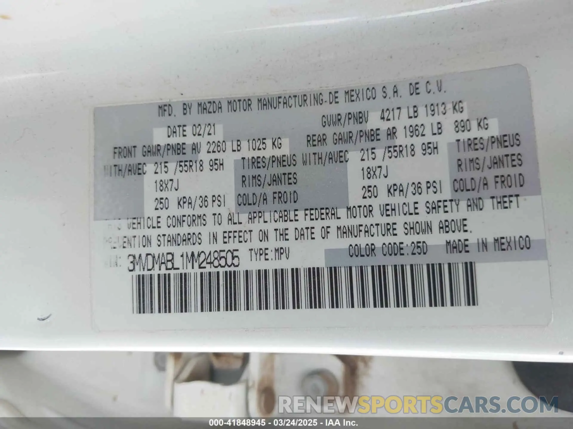 9 Photograph of a damaged car 3MVDMABL1MM248505 MAZDA CX-30 2021
