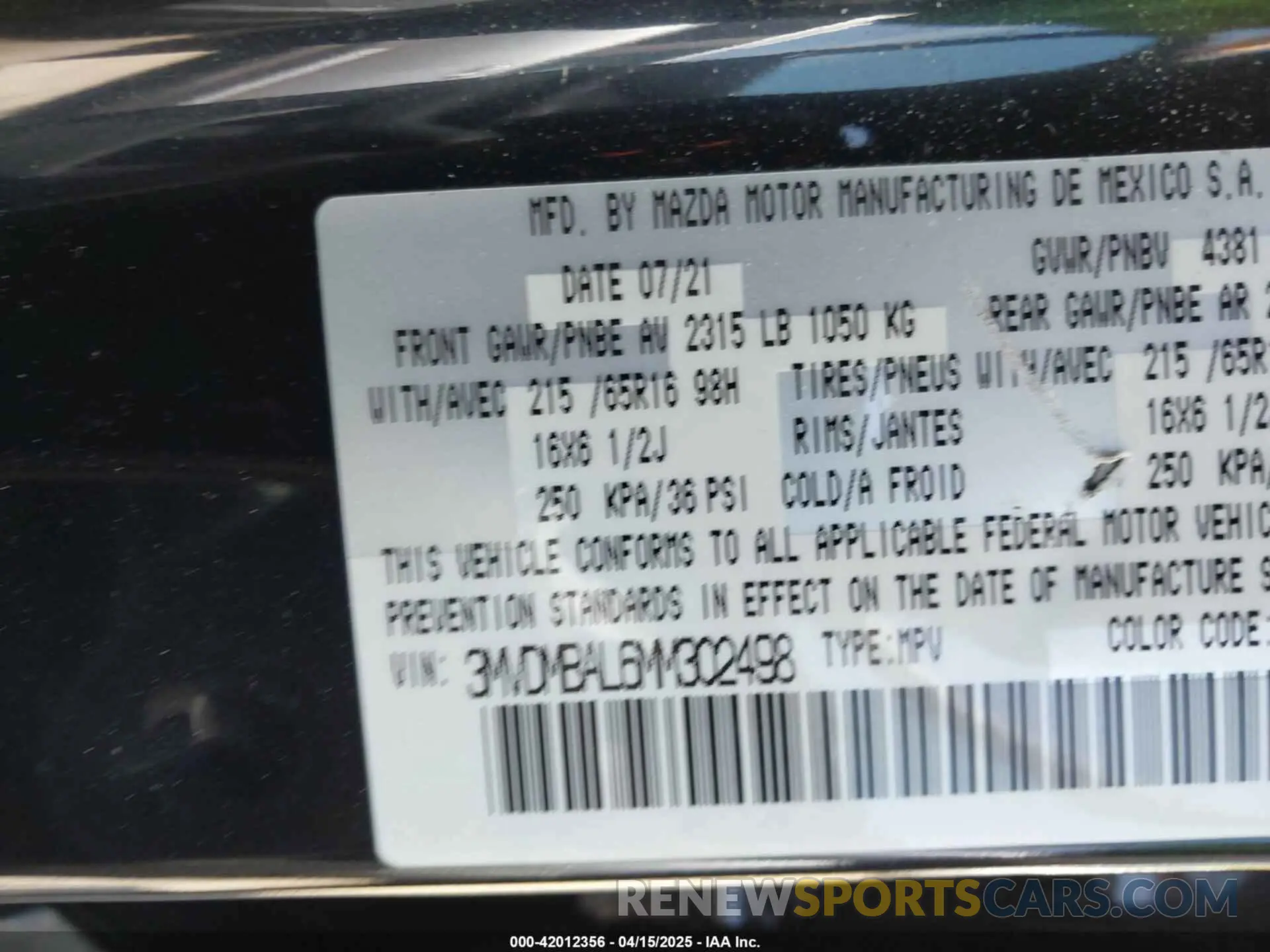 9 Фотография поврежденного автомобиля 3MVDMBAL6MM302498 MAZDA CX-30 2021
