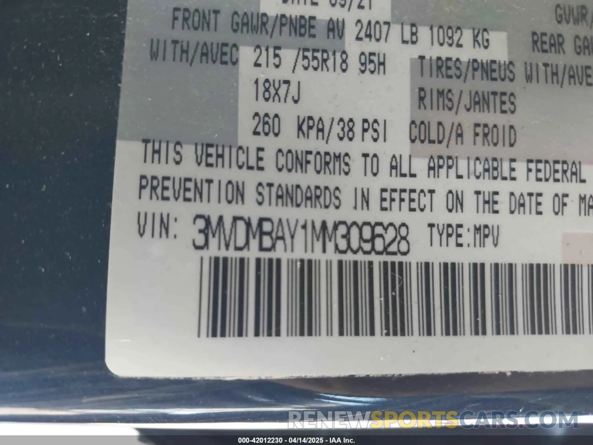 9 Фотография поврежденного автомобиля 3MVDMBAY1MM309628 MAZDA CX-30 2021