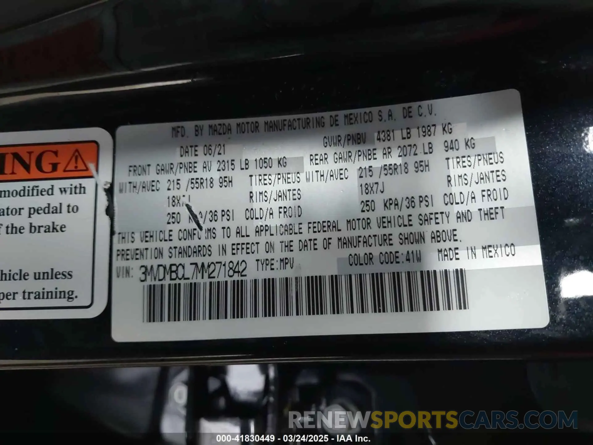 9 Фотография поврежденного автомобиля 3MVDMBCL7MM271842 MAZDA CX-30 2021