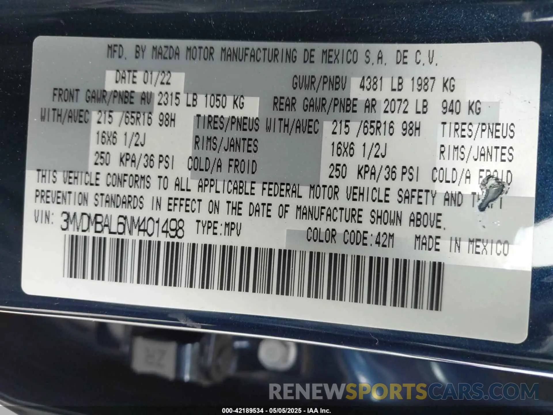 9 Фотография поврежденного автомобиля 3MVDMBAL6NM401498 MAZDA CX-30 2022
