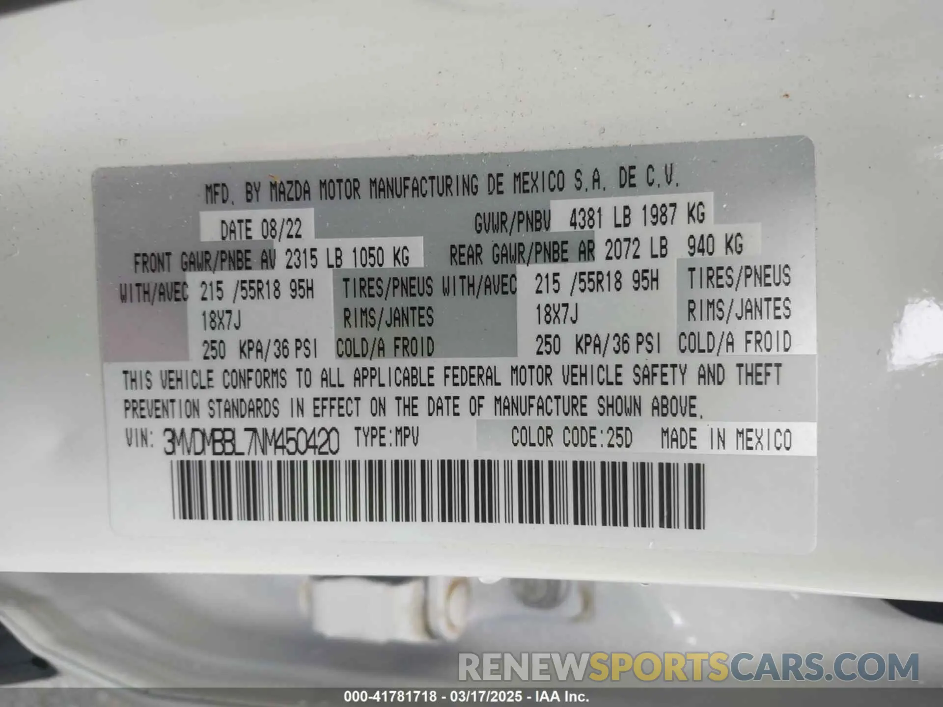 9 Photograph of a damaged car 3MVDMBBL7NM450420 MAZDA CX-30 2022