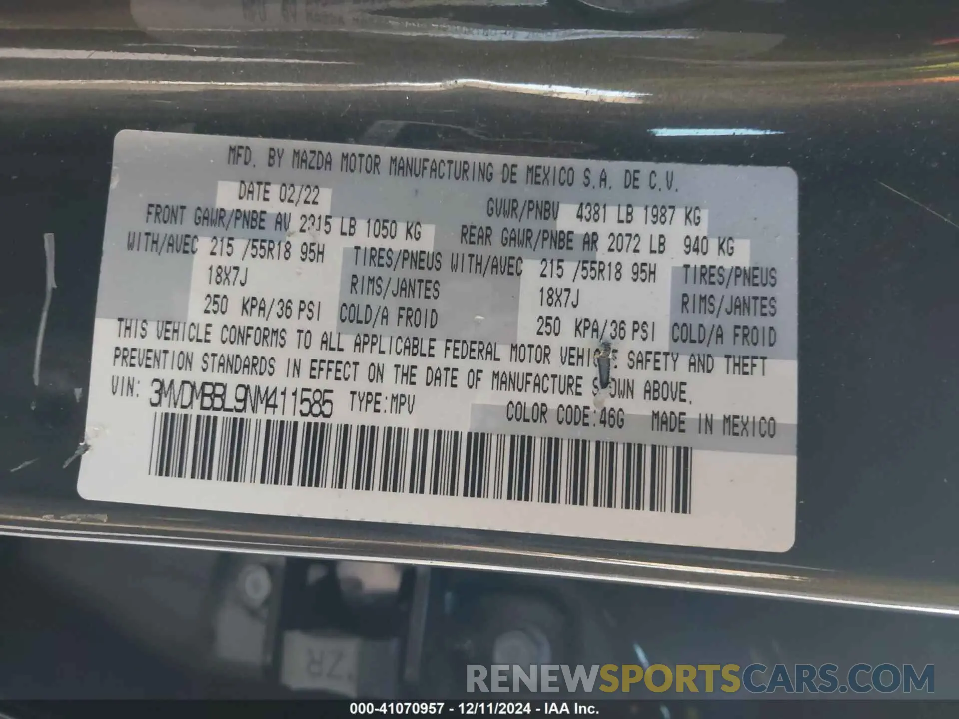 9 Фотография поврежденного автомобиля 3MVDMBBL9NM411585 MAZDA CX-30 2022