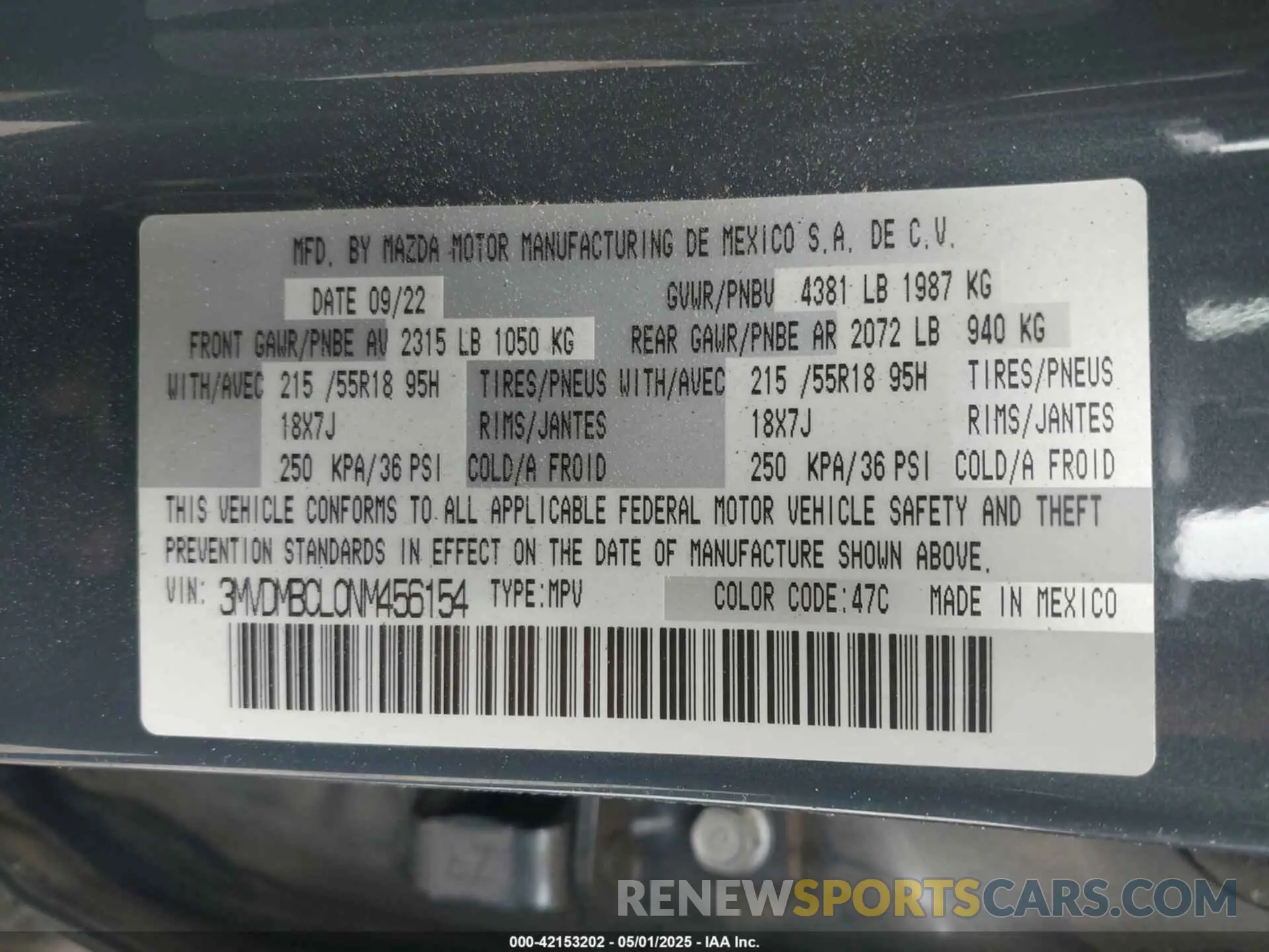9 Фотография поврежденного автомобиля 3MVDMBCL0NM456154 MAZDA CX-30 2022