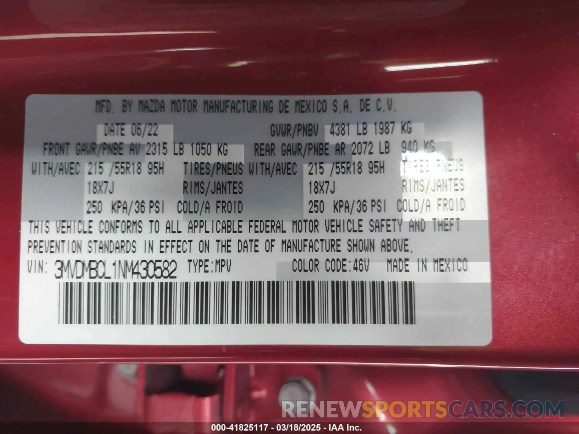 9 Фотография поврежденного автомобиля 3MVDMBCL1NM430582 MAZDA CX-30 2022