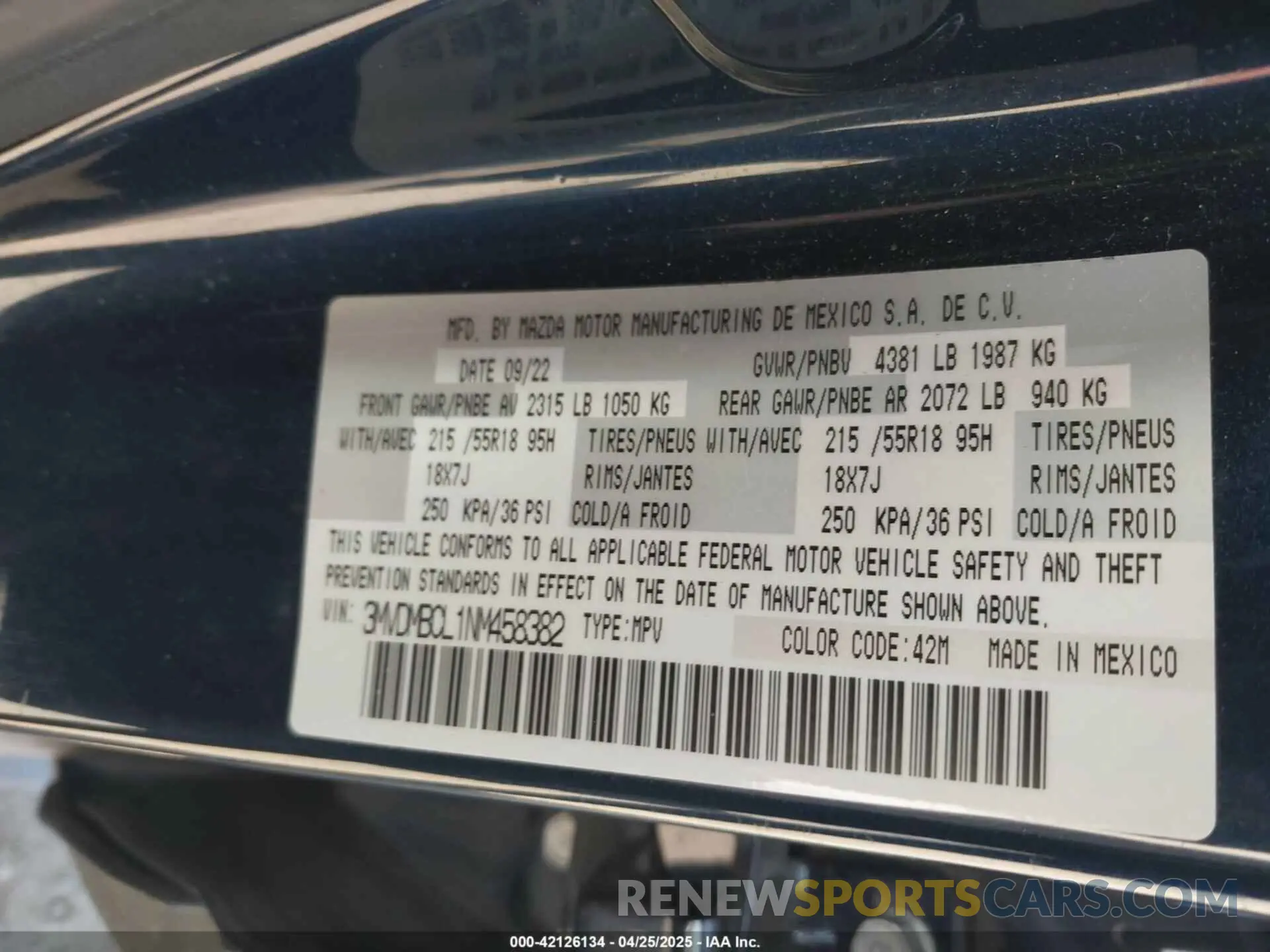 9 Фотография поврежденного автомобиля 3MVDMBCL1NM458382 MAZDA CX-30 2022