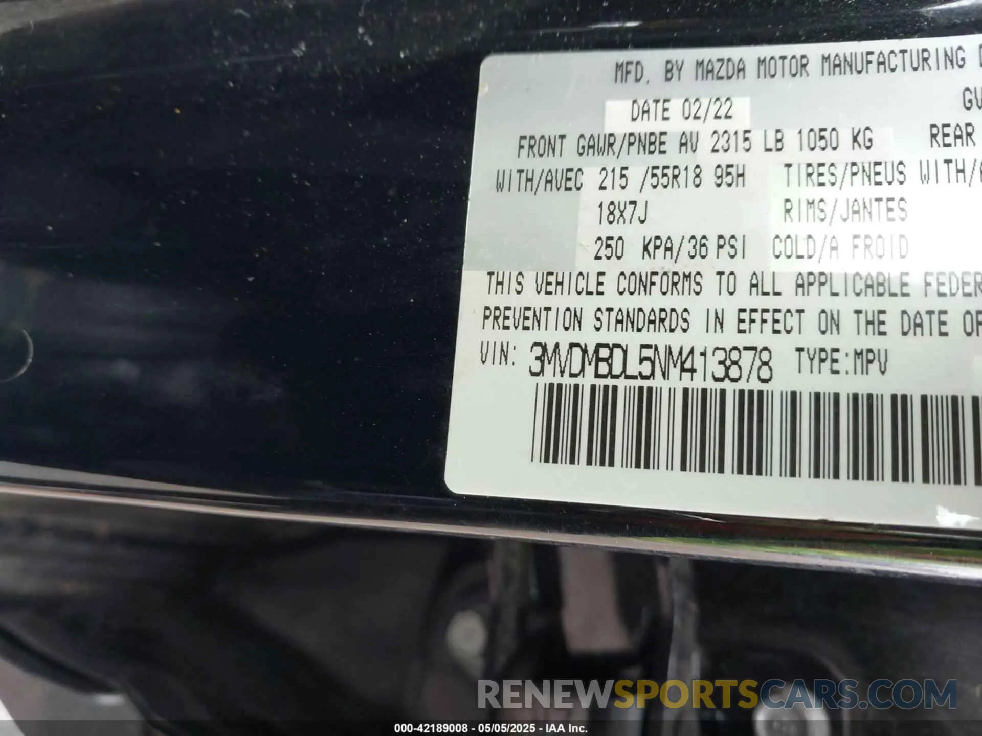 9 Фотография поврежденного автомобиля 3MVDMBDL5NM413878 MAZDA CX-30 2022