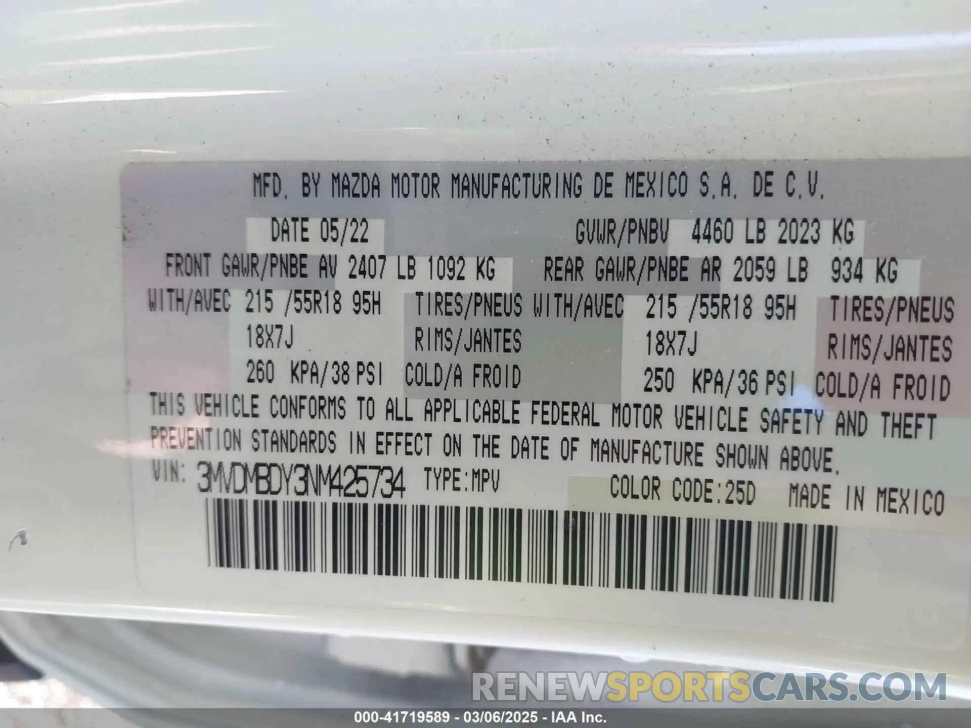 9 Photograph of a damaged car 3MVDMBDY3NM425734 MAZDA CX-30 2022