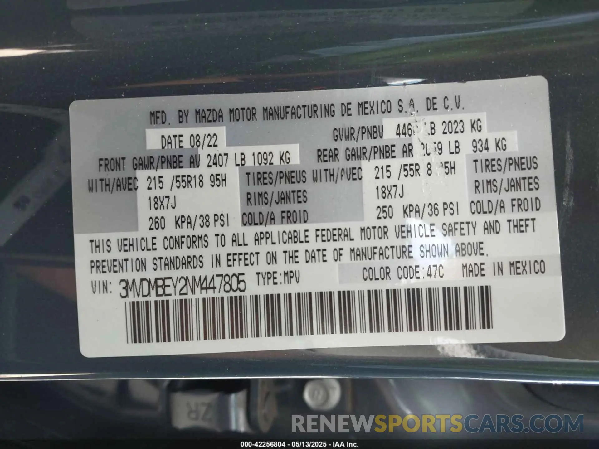 9 Фотография поврежденного автомобиля 3MVDMBEY2NM447805 MAZDA CX-30 2022