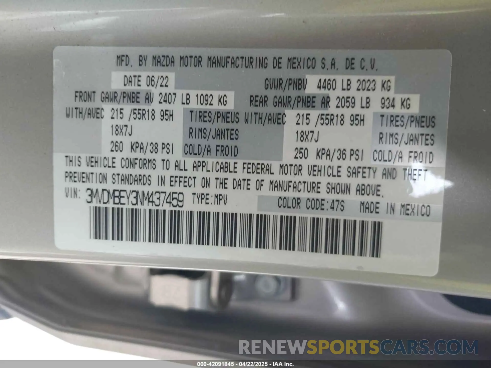 9 Фотография поврежденного автомобиля 3MVDMBEY3NM437459 MAZDA CX-30 2022