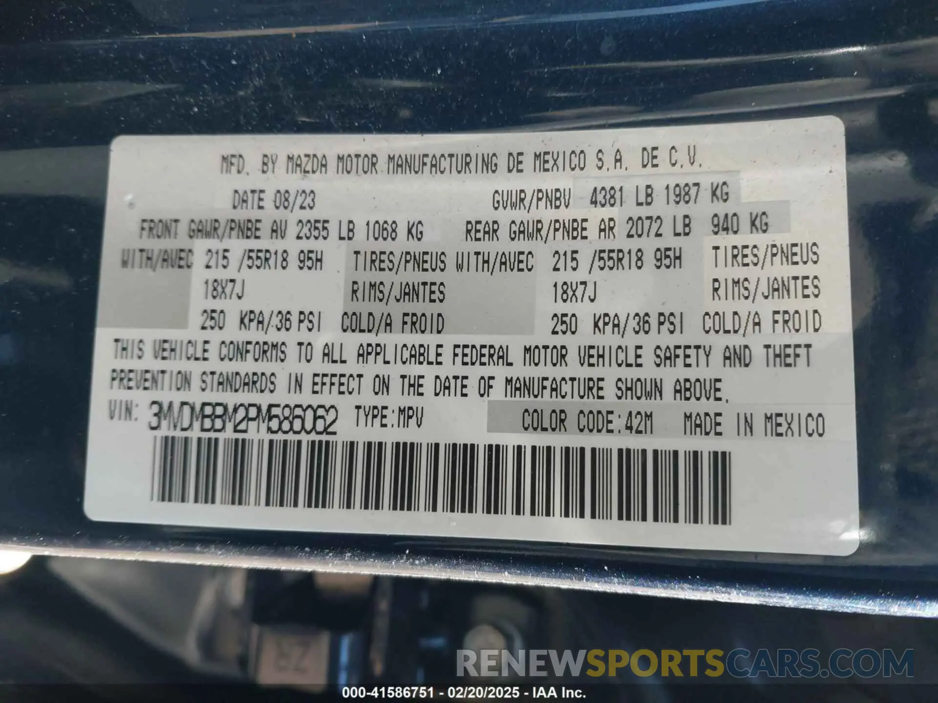 9 Фотография поврежденного автомобиля 3MVDMBBM2PM586062 MAZDA CX-30 2023