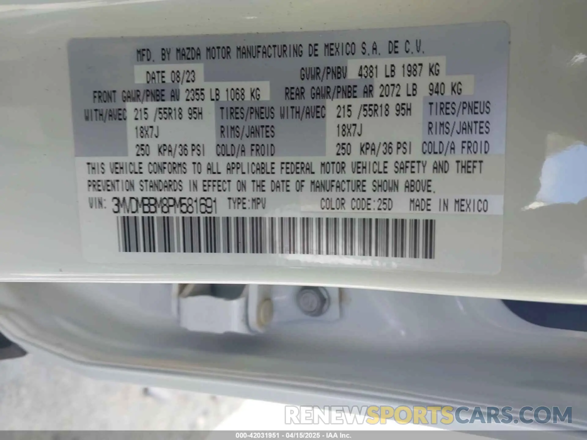 9 Фотография поврежденного автомобиля 3MVDMBBM8PM581691 MAZDA CX-30 2023